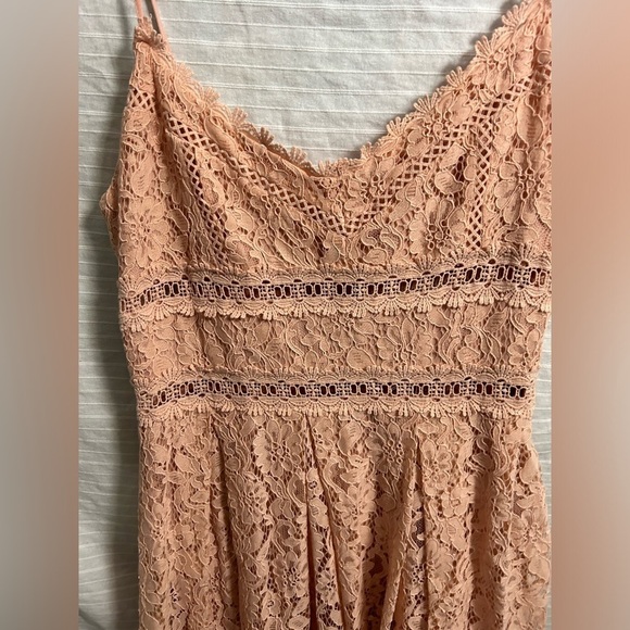 NSR Women's Pink Rose Strap V Neck Lace Dress Zipper Side Lined Flowy Size L - Picture 3 of 8